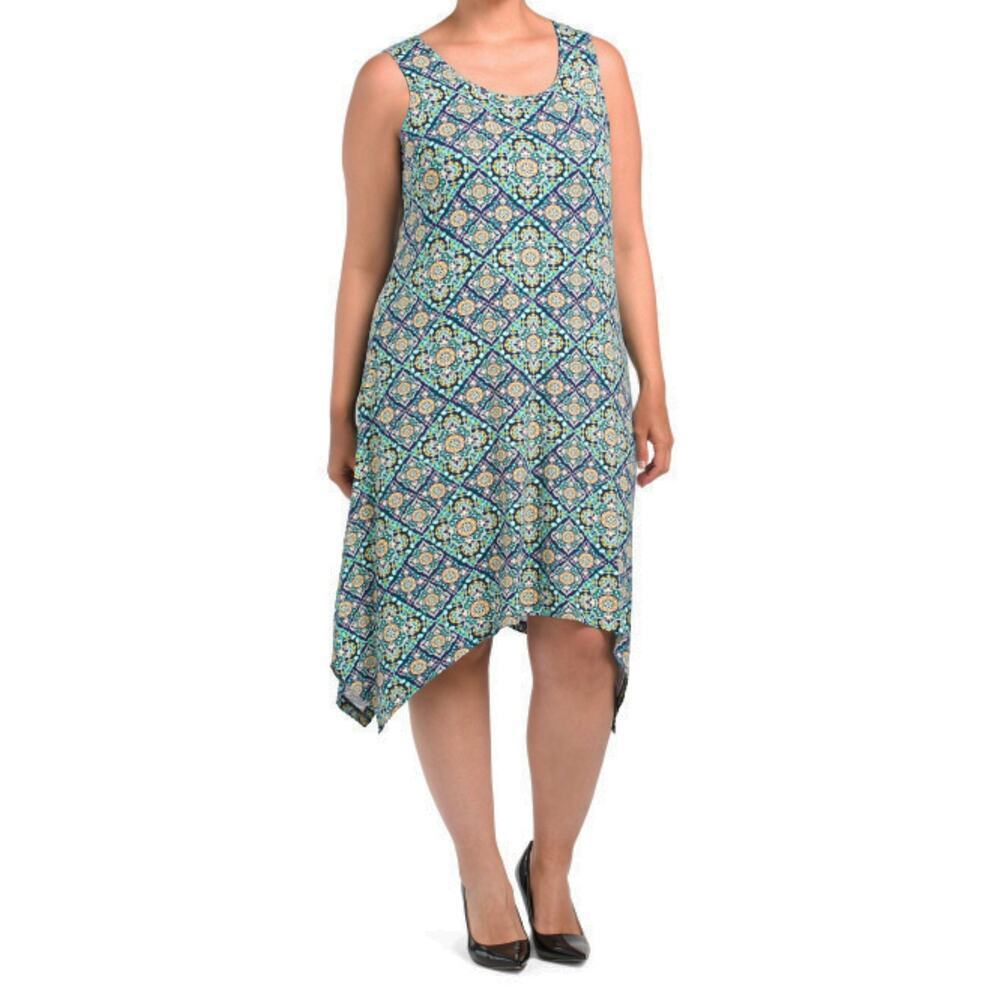 NWT Lucky Brand Women's Plus Patchwork Print Sharkbite Hem Trapeze Midi Dress